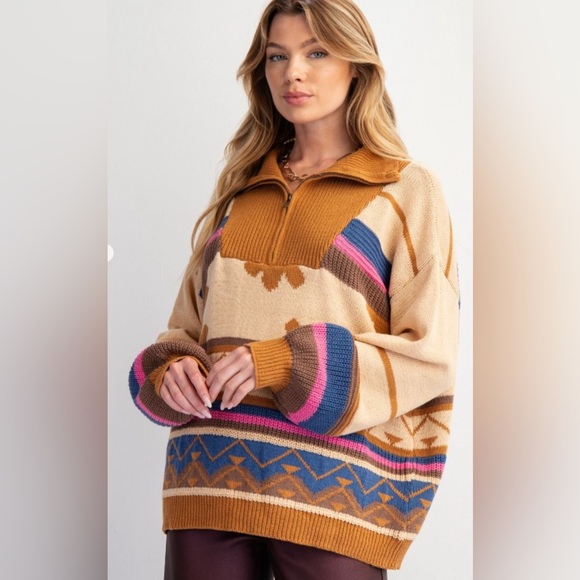 #034 Easel MULTI COLOR PATTERN KNIT SWEATER - Picture 3 of 5